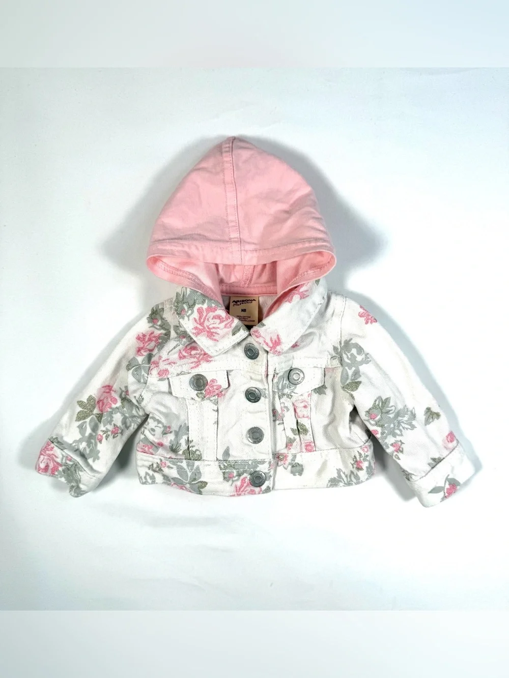 ARIZONA JEANS CO. Newborn Girls' Rose Floral Hooded White Jean Jacket Western